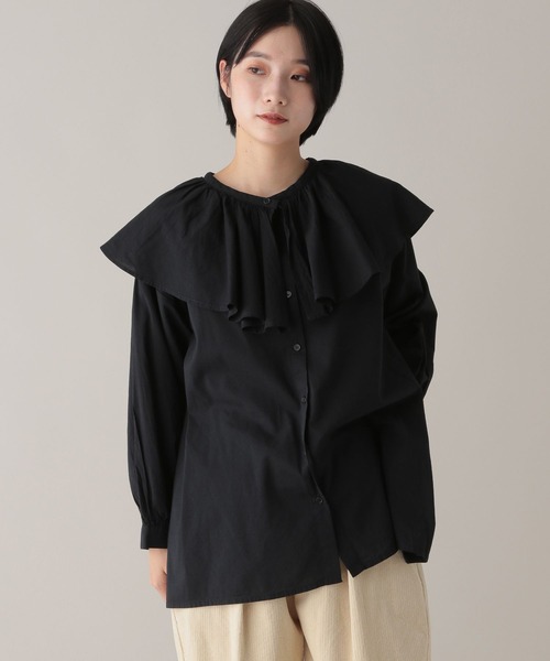 studio CLIP（スタディオクリップ）の「《natural by clip》ラッフルカラーブラウス（シャツ/ブラウス・レディース・キャメル/オフホワイト/ブラック・FREE）」の14枚目の写真