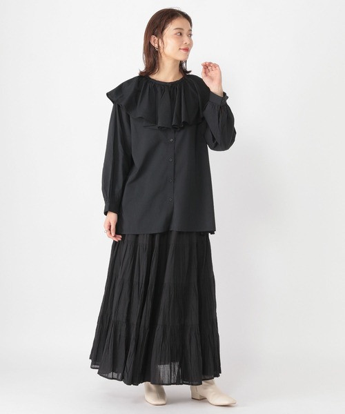 natural by clip（ studioCLIP）黒ドット シャツ 未使用 セール】《natural by clip》リネンドットスモッキングブラウス