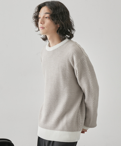 JUNRED(ジュンレッド)の「バーズアイ配色ニットプルオーバー(ニット/セーター・メンズ・オフホワイト/ベージュ系その他/グリーン・L/LL/M)」の2枚目の写真