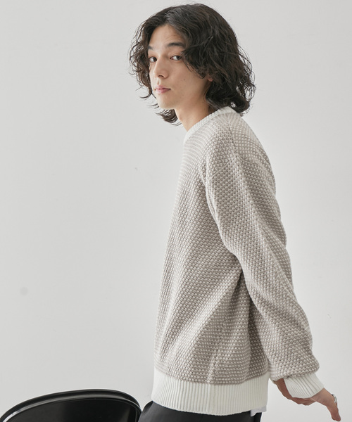 JUNRED(ジュンレッド)の「バーズアイ配色ニットプルオーバー(ニット/セーター・メンズ・オフホワイト/ベージュ系その他/グリーン・L/LL/M)」の4枚目の写真