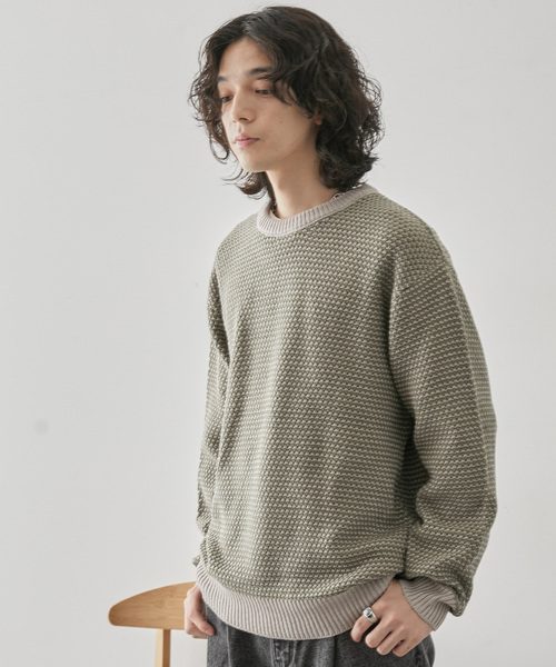 JUNRED(ジュンレッド)の「バーズアイ配色ニットプルオーバー(ニット/セーター・メンズ・オフホワイト/ベージュ系その他/グリーン・L/LL/M)」の6枚目の写真