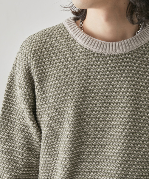 JUNRED(ジュンレッド)の「バーズアイ配色ニットプルオーバー(ニット/セーター・メンズ・オフホワイト/ベージュ系その他/グリーン・L/LL/M)」の7枚目の写真