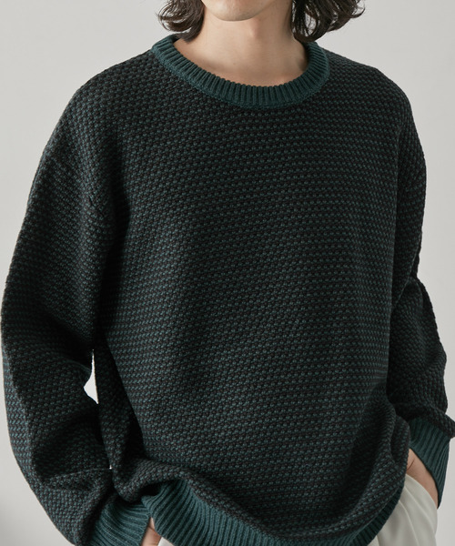 JUNRED(ジュンレッド)の「バーズアイ配色ニットプルオーバー(ニット/セーター・メンズ・オフホワイト/ベージュ系その他/グリーン・L/LL/M)」の9枚目の写真