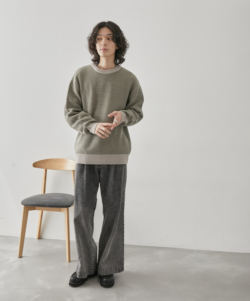 JUNRED(ジュンレッド)の「バーズアイ配色ニットプルオーバー(ニット/セーター・メンズ・オフホワイト/ベージュ系その他/グリーン・L/LL/M)」の12枚目の写真