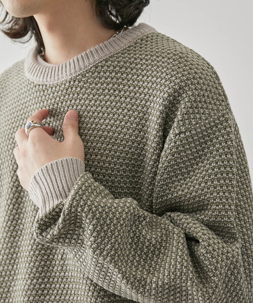 JUNRED(ジュンレッド)の「バーズアイ配色ニットプルオーバー(ニット/セーター・メンズ・オフホワイト/ベージュ系その他/グリーン・L/LL/M)」の18枚目の写真