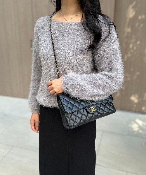 MODE ROBE（モードローブ）の「ボートネックシャギーニット（ニット/セーター・レディース・ホワイト/ブラック/グレー/ピンク・FREE）」の3枚目の写真