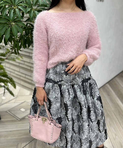 MODE ROBE（モードローブ）の「ボートネックシャギーニット（ニット/セーター・レディース・ホワイト/ブラック/グレー/ピンク・FREE）」の9枚目の写真