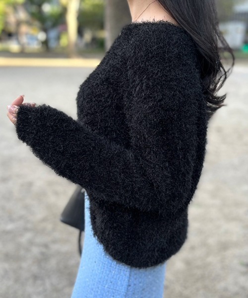 MODE ROBE（モードローブ）の「ボートネックシャギーニット（ニット/セーター・レディース・ホワイト/ブラック/グレー/ピンク・FREE）」の11枚目の写真