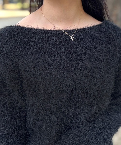MODE ROBE（モードローブ）の「ボートネックシャギーニット（ニット/セーター・レディース・ホワイト/ブラック/グレー/ピンク・FREE）」の12枚目の写真