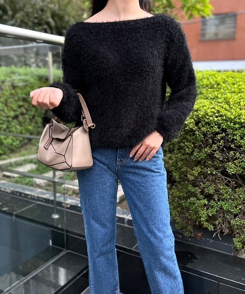 MODE ROBE（モードローブ）の「ボートネックシャギーニット（ニット/セーター・レディース・ホワイト/ブラック/グレー/ピンク・FREE）」の13枚目の写真