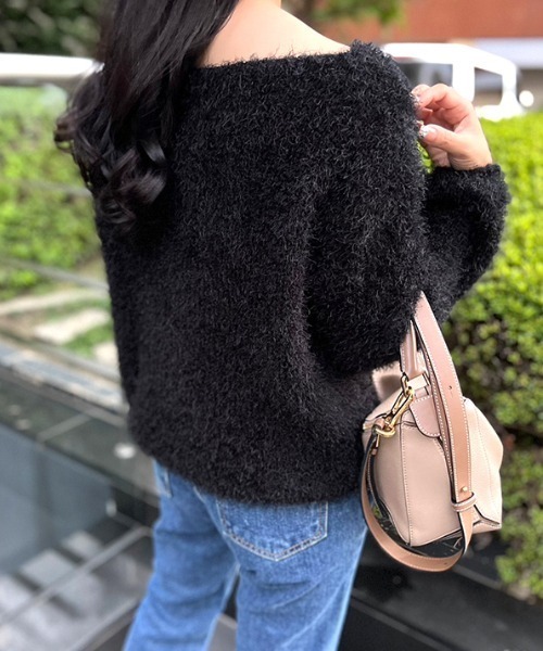 MODE ROBE（モードローブ）の「ボートネックシャギーニット（ニット/セーター・レディース・ホワイト/ブラック/グレー/ピンク・FREE）」の14枚目の写真