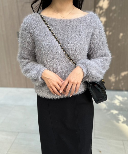 MODE ROBE（モードローブ）の「ボートネックシャギーニット（ニット/セーター・レディース・ホワイト/ブラック/グレー/ピンク・FREE）」の19枚目の写真