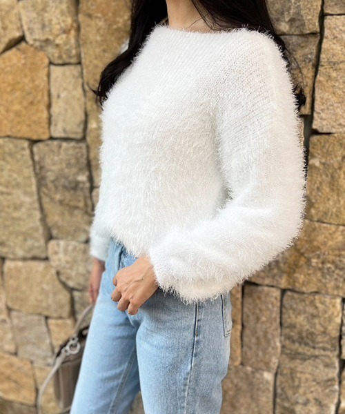 MODE ROBE（モードローブ）の「ボートネックシャギーニット（ニット/セーター・レディース・ホワイト/ブラック/グレー/ピンク・FREE）」の21枚目の写真