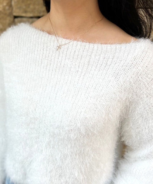 MODE ROBE（モードローブ）の「ボートネックシャギーニット（ニット/セーター・レディース・ホワイト/ブラック/グレー/ピンク・FREE）」の22枚目の写真