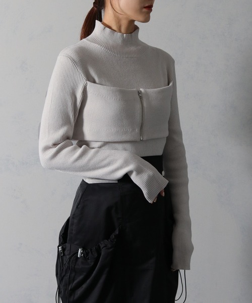 &g'aime(アンジェム)の「【&g’aime】ビスチェドッキングリブニットトップス(ニット/セーター・レディース・グレイッシュベージュ/ブラック/ブルー・FREE)」の7枚目の写真