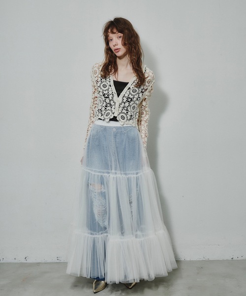 J1U by LA BELLE ETUDE（ジユウバイラベルエチュード）の「オリジナルクロシェニットカーディガン（カーディガン/ボレロ・レディース・ライトブルー/ブラック/ホワイト/ライトパープル・FREE）」の19枚目の写真