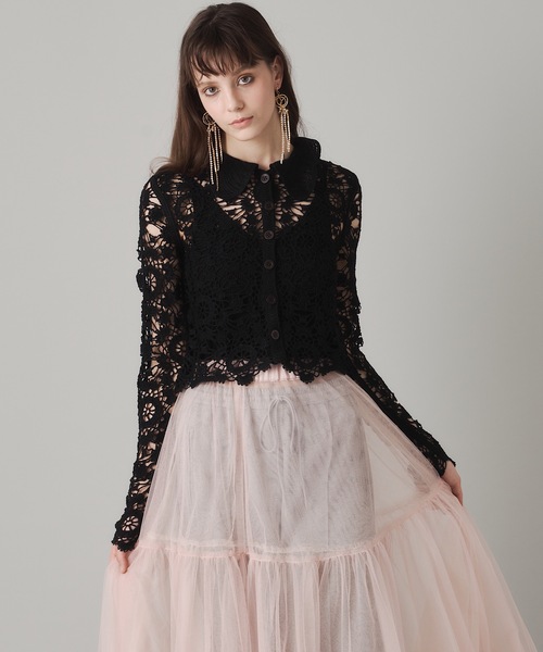 J1U by LA BELLE ETUDE（ジユウバイラベルエチュード）の「オリジナルクロシェニットカーディガン（カーディガン/ボレロ・レディース・ライトブルー/ブラック/ホワイト/ライトパープル・FREE）」の13枚目の写真