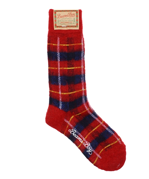 BEAMS BOY（ビームスボーイ）の「BEAMS BOY / ナッピング チェック クルーソックス（ソックス/靴下・レディース・ホワイト/ブラック/レッド・ONE SIZE）」の3枚目の写真