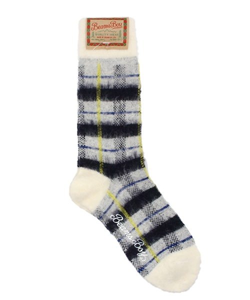 BEAMS BOY（ビームスボーイ）の「BEAMS BOY / ナッピング チェック クルーソックス（ソックス/靴下・レディース・ホワイト/ブラック/レッド・ONE SIZE）」の2枚目の写真