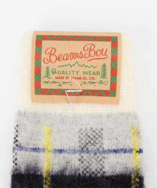 BEAMS BOY（ビームスボーイ）の「BEAMS BOY / ナッピング チェック クルーソックス（ソックス/靴下・レディース・ホワイト/ブラック/レッド・ONE SIZE）」の7枚目の写真