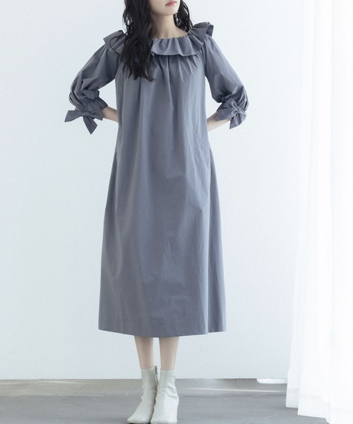 フリル襟ミモレ丈ゆったりワンピース（ワンピース）｜SAISON DE