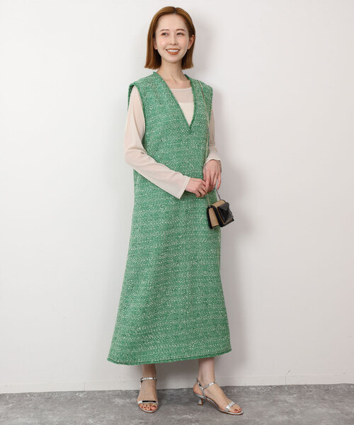 SLOBE IENA（スローブイエナ）の「ツイードVネックジャンスカ