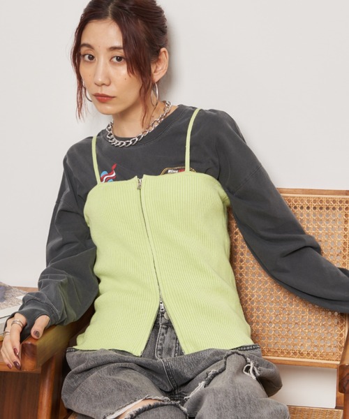 Auntie Rosa Holiday(アンティローザホリデー)の「フロントジップリブビスチェ(キャミソール・レディース・イエロー/ブラック/グレー/シルバー・FREE)」の3枚目の写真