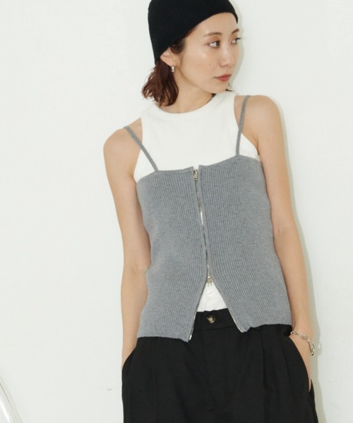 Auntie Rosa Holiday(アンティローザホリデー)の「フロントジップリブビスチェ(キャミソール・レディース・イエロー/ブラック/グレー/シルバー・FREE)」の14枚目の写真