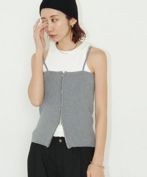 Auntie Rosa Holiday(アンティローザホリデー)の「フロントジップリブビスチェ(キャミソール・レディース・イエロー/ブラック/グレー/シルバー・FREE)」の9枚目の写真