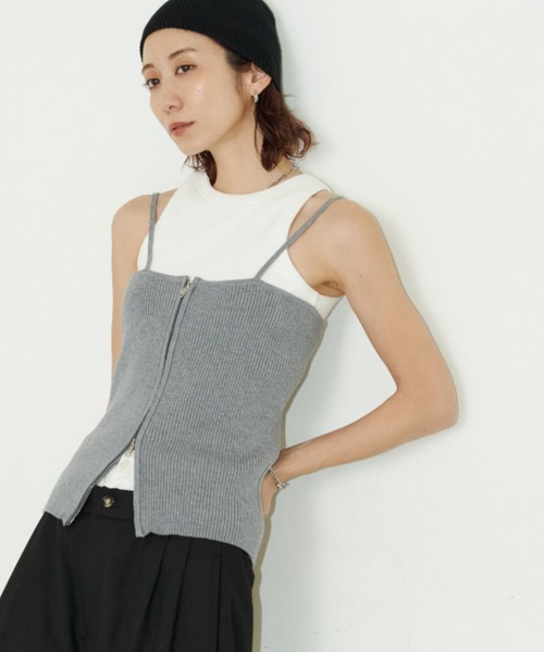 Auntie Rosa Holiday(アンティローザホリデー)の「フロントジップリブビスチェ(キャミソール・レディース・イエロー/ブラック/グレー/シルバー・FREE)」の7枚目の写真