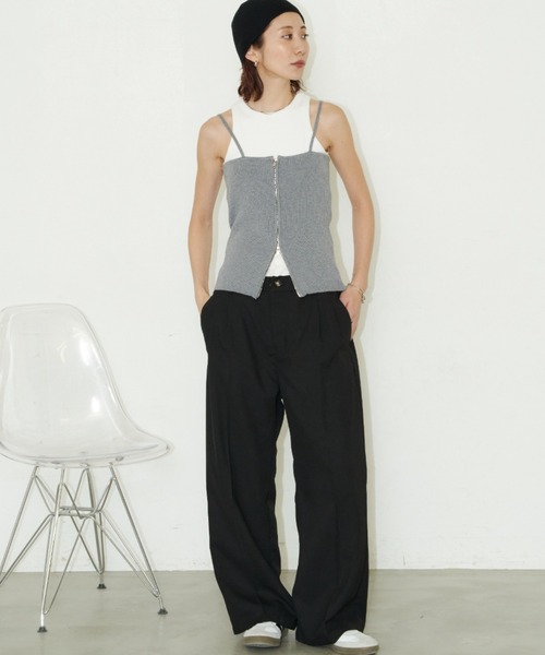 Auntie Rosa Holiday(アンティローザホリデー)の「フロントジップリブビスチェ(キャミソール・レディース・イエロー/ブラック/グレー/シルバー・FREE)」の11枚目の写真