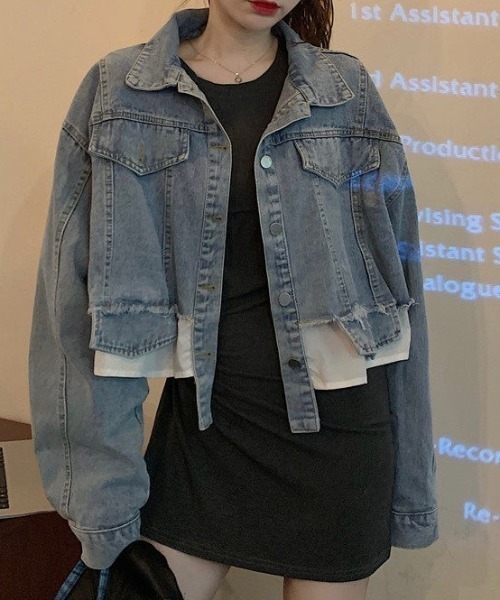 NANEA(ナネア)の「ショート丈ドッキングデニムジャケット(デニムジャケット・レディース・サックスブルー/ホワイト・SMALL/LARGE/MEDIUM)」の1枚目の写真