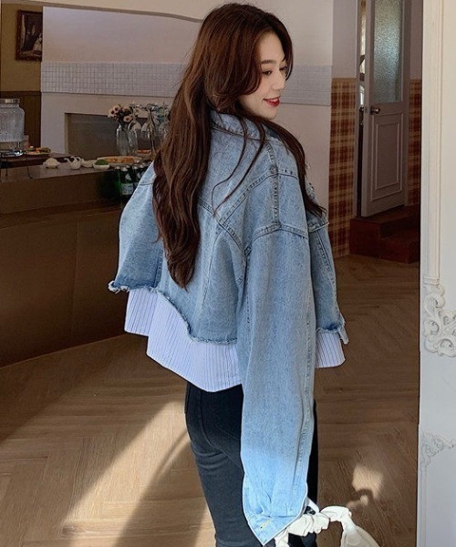 NANEA(ナネア)の「ショート丈ドッキングデニムジャケット(デニムジャケット・レディース・サックスブルー/ホワイト・SMALL/LARGE/MEDIUM)」の20枚目の写真