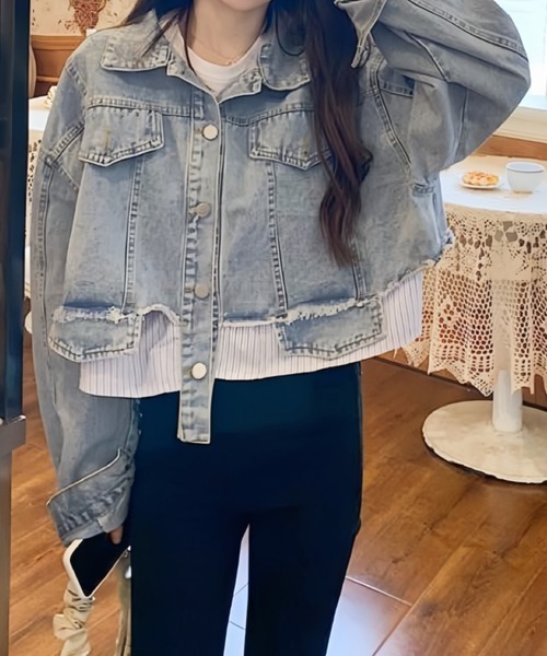 NANEA(ナネア)の「ショート丈ドッキングデニムジャケット(デニムジャケット・レディース・サックスブルー/ホワイト・SMALL/LARGE/MEDIUM)」の18枚目の写真