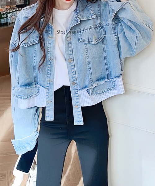 NANEA(ナネア)の「ショート丈ドッキングデニムジャケット(デニムジャケット・レディース・サックスブルー/ホワイト・SMALL/LARGE/MEDIUM)」の17枚目の写真