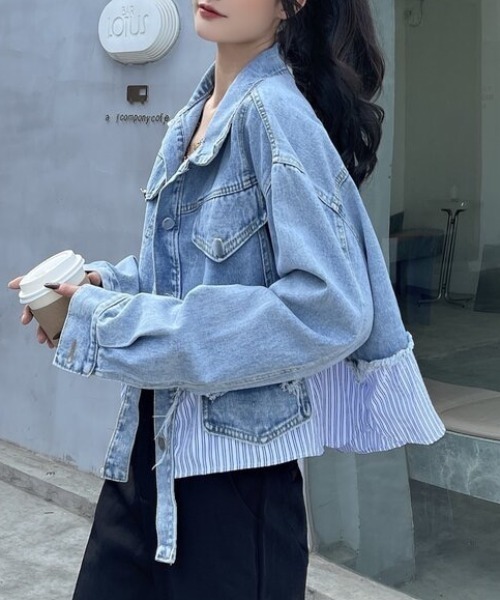 NANEA(ナネア)の「ショート丈ドッキングデニムジャケット(デニムジャケット・レディース・サックスブルー/ホワイト・SMALL/LARGE/MEDIUM)」の16枚目の写真