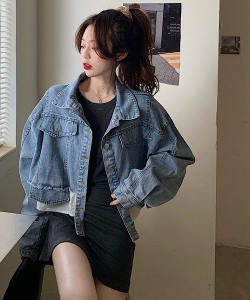 NANEA(ナネア)の「ショート丈ドッキングデニムジャケット(デニムジャケット・レディース・サックスブルー/ホワイト・SMALL/LARGE/MEDIUM)」の6枚目の写真