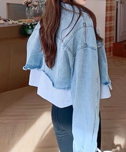 NANEA(ナネア)の「ショート丈ドッキングデニムジャケット(デニムジャケット・レディース・サックスブルー/ホワイト・SMALL/LARGE/MEDIUM)」の14枚目の写真