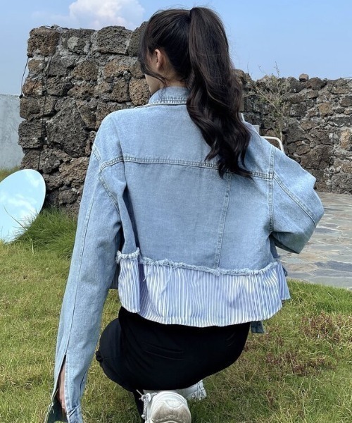 NANEA(ナネア)の「ショート丈ドッキングデニムジャケット(デニムジャケット・レディース・サックスブルー/ホワイト・SMALL/LARGE/MEDIUM)」の22枚目の写真