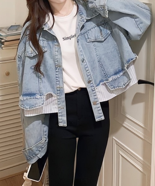 NANEA(ナネア)の「ショート丈ドッキングデニムジャケット(デニムジャケット・レディース・サックスブルー/ホワイト・SMALL/LARGE/MEDIUM)」の21枚目の写真