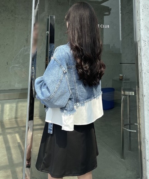 NANEA(ナネア)の「ショート丈ドッキングデニムジャケット(デニムジャケット・レディース・サックスブルー/ホワイト・SMALL/LARGE/MEDIUM)」の13枚目の写真