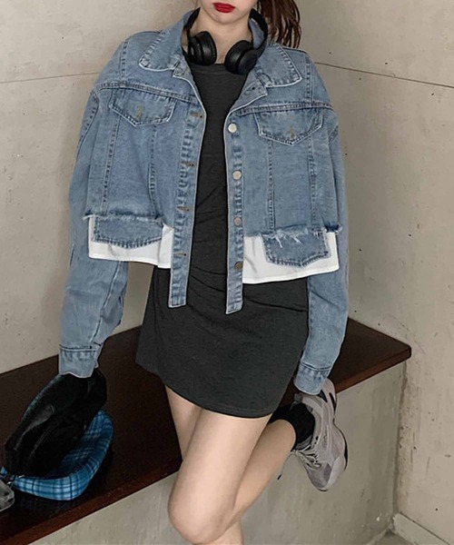 NANEA(ナネア)の「ショート丈ドッキングデニムジャケット(デニムジャケット・レディース・サックスブルー/ホワイト・SMALL/LARGE/MEDIUM)」の12枚目の写真