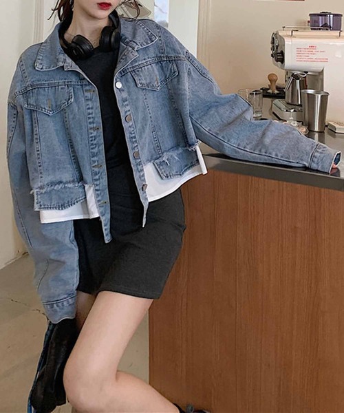 NANEA(ナネア)の「ショート丈ドッキングデニムジャケット(デニムジャケット・レディース・サックスブルー/ホワイト・SMALL/LARGE/MEDIUM)」の11枚目の写真