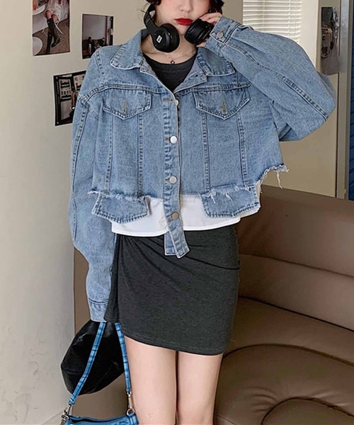 NANEA(ナネア)の「ショート丈ドッキングデニムジャケット(デニムジャケット・レディース・サックスブルー/ホワイト・SMALL/LARGE/MEDIUM)」の10枚目の写真