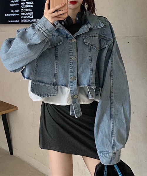 NANEA(ナネア)の「ショート丈ドッキングデニムジャケット(デニムジャケット・レディース・サックスブルー/ホワイト・SMALL/LARGE/MEDIUM)」の5枚目の写真