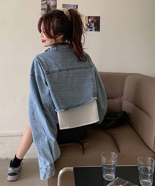 NANEA(ナネア)の「ショート丈ドッキングデニムジャケット(デニムジャケット・レディース・サックスブルー/ホワイト・SMALL/LARGE/MEDIUM)」の8枚目の写真