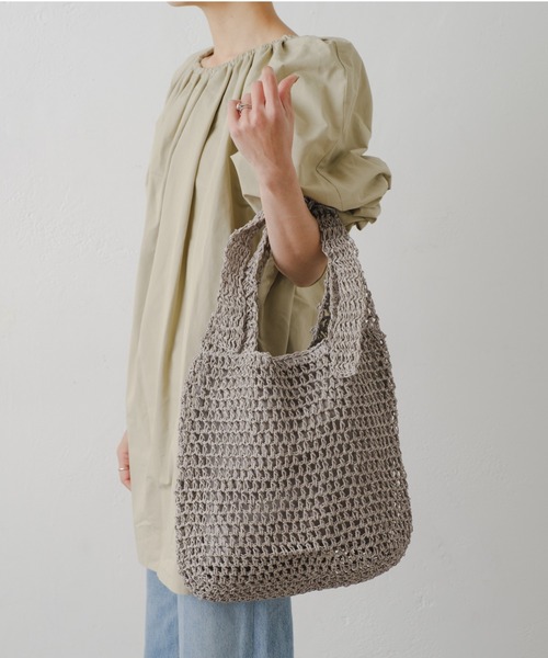 Actually（アクチュアリー）の「ペーパー手編み ワンハンドルバッグ（ショルダーバッグ・レディース・グレー/ベージュ/ラベンダー/グリーン・フリー）」の2枚目の写真