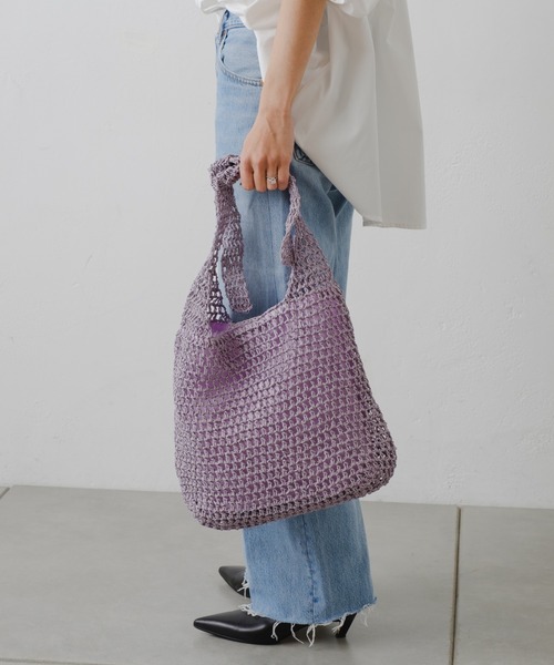 Actually（アクチュアリー）の「ペーパー手編み ワンハンドルバッグ（ショルダーバッグ・レディース・グレー/ベージュ/ラベンダー/グリーン・フリー）」の13枚目の写真