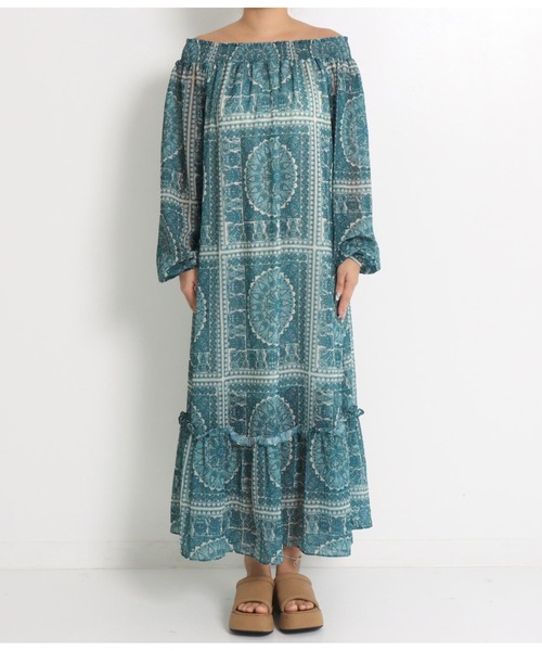 anap mimpi（アナップミンピ）の「オリエンタル ボヘミアン オフショルダー ワンピース（ワンピース・レディース・オレンジ/グリーン・FREE）」の3枚目の写真