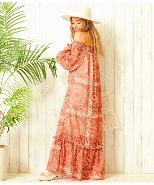 anap mimpi（アナップミンピ）の「オリエンタル ボヘミアン オフショルダー ワンピース（ワンピース・レディース・オレンジ/グリーン・FREE）」の16枚目の写真